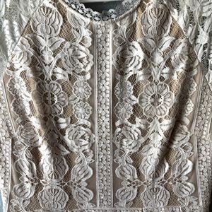 White and Beige Lace Dress with open back